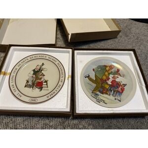 Norman Rockwell  Vintage 80's Holiday Plate 1981 2 Pcs